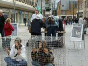 28th February 2009. Animal Aid Day of Action "End Primate Experiments", Exeter High Street. We held an information stall with Toni Vernelli and Kate  from Animal Aid today to support the campaign to try and end primate experiments in Europe.